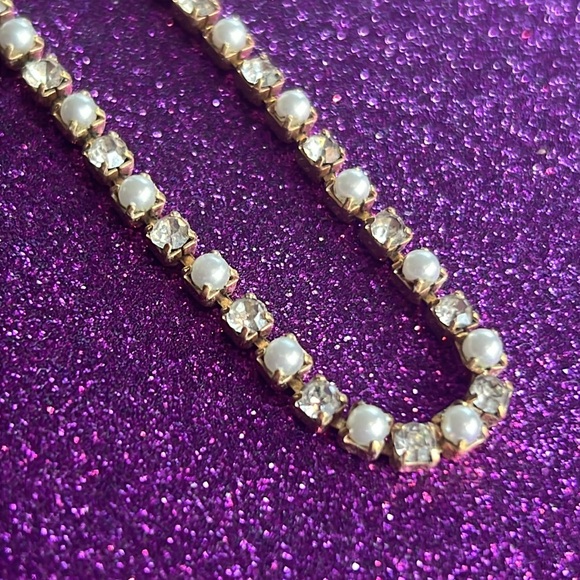 Petite Pearl & Rhinestone Bracelet, Antique - Picture 2 of 5